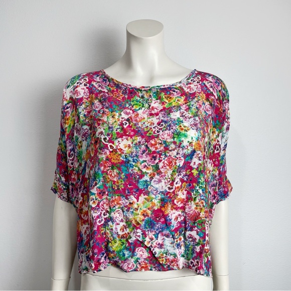 Karina Grimaldi Floral Silk Top Pinks Zipper Back Size Large - Picture 1 of 5